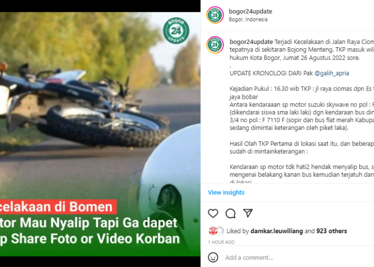 Bus Pemkab Senggolan dengan Motor di Ciomas, Seorang Pelajar Tewas Setelah Terjatuh ke Aspal