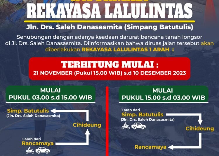 Imbas Longsor di Batutulis, Lalu Lintas di Jalan Saleh Danasasmita Kini Satu Arah Bergantian, Simak Waktunya