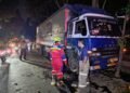 Diduga Rem Blong, Truk Fuso Terguling di Jalan Pemuda Kota Bogor